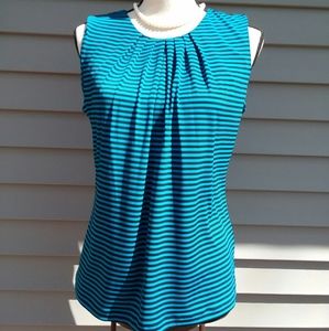 Calvin Klein Pleated Neckline Stripped Blouse M